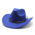 Detail of royal blue felt cowboy hat featuring vintage metal gears on a black band - M (56-58cm) / Blue