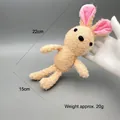 Cute beige curly plush rabbit keychain charm with pink ears and metal chain, 22cm tall - Teddy Pink Ear Rabbit + Bead Chain