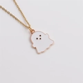Modische Halloween Geisterkette mit weißem Emaille-Anhänger und goldener Legierungskette - Weiße Geist Halskette / Weiß