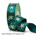 25 Yards of dark green satin ribbon with festive gold snowflake pattern and glossy finish - 2.5cmx25 Yards / Dark Green Cross Snowflake Style (G-11)