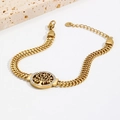 Pulsera tejida dorada de acero inoxidable con dije del Árbol de la Vida y cristales - Pulsera / Dorado