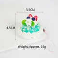 Blueberry fruit tart cake keychain charm with blue jelly layer and pink woven strap - Green Jelly Cake