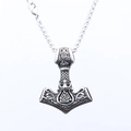 Ciondolo Martello di Thor vichingo argento con simbolo Valknut e incisioni vintage - Stile Color Acciaio (B1326-1)