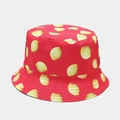 Unisex bright red bucket hat with yellow lemon prints for outdoor summer activities - M / Red Lemon