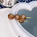 Funny grilled shiitake mushroom hair clip with three brown mushrooms on gold metal pin - Shiitake Mushroom Skewer