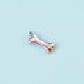 Silver dog bone pendant with red zircon inlay for DIY earring making and jewelry design - Steel July