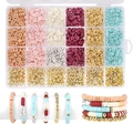 DIY jewelry kit macro with 24-grid storage box, clay beads and gold charms display - Style 3 Macaron Color Set