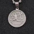 Silver Sagittarius zodiac coin pendant necklace in stainless steel with a twisted chain - Sagittarius / Steel