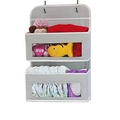 Grey wall-hanging storage bag with two layers and transparent windows for toys and diapers - 2 Tiers / Gray