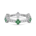 Anello retrò in argento sterling S925 con quadrifogli in zircone verde e argento - US 7 / Veretta Quadrifoglio (DY120945)