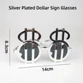 Silver dollar sign party glasses with black lenses and shiny metallic finish - Silver Dollar Sign Glasses