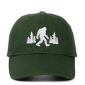Dunkelgrüne Baseballkappe aus gewaschener Baumwolle mit weißem Bigfoot-Stickmotiv - Verstellbar / Armeegrün