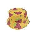 Yellow reversible bucket hat with purple grape and blue heart patterns for sun protection - M (56-58cm) / Yellow Cartoon Grape
