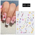 Detailed view of floral nail stickers featuring daisy and strawberry patterns for manicure - MO-284/Fresh Flowers & Fruits