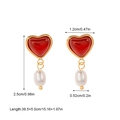 Élégantes boucles d'oreilles cœur rouges avec perles d'imitation et bordure dorée - Style Clou Perle Artificielle Cœur Rouge (JDE2312062)