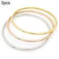 3pcs minimalist 2mm stacked bangles in gold, rose gold and silver plated stainless steel - 55mm / Three Colors / 3 Pieces
