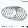 Set of 7 silver-toned 3mm stainless steel stacking bangles with 55mm inner diameter - 7Pcs Set-Silver (KB184082-LO)