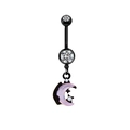 Black moon and star belly ring with heart-shaped purple glass and clear cubic zirconia - Purple Moon Star Decor Style (24032201-6)