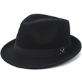 Vintage zwarte wollen vilten fedora hoed met korte rand en zilveren M-metalen gesp - M (56-58cm) / Zwart