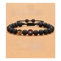 Black beaded baseball bracelet with tiger eye stone on motivational gift card - Black Baseball + Yellow Tiger Eye