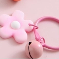 Pink flower keychain with matching bell pendant and metal keyring for women bags - Pink Flower With Bell