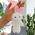 Cute white plush bunny keychain with pink ears and golden metal ring attachment - White Rabbit-Gold Clasp