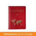 Red PU leather passport cover with gold airplane map print, size 21.4x14.2cm - Passport Cover / Red