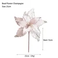 Artificial 25cm champagne beaded Christmas flower decoration with glitter petals - Champagne