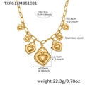 Detailed view of stainless steel chain necklace with measurements and sacred heart pendants - Gold Crown Heart DIY Necklace (TXP518)
