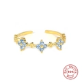 Minimalist S925 sterling silver open ring with gold plating and blue zircon floral pattern - Gold Blue Flower