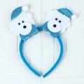 Detail of Christmas headband featuring white plush polar bears with blue knitted hats - G4-3 Sequin Luminous Double Bear
