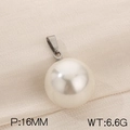 Elegant 16mm white pearl pendant with polished metal clasp, weight 6.6g, minimalist diy jewelry - Steel Color Style (KP120441-Z)