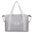 Grey large capacity travel tote bag with white straps and bottom shoe compartment - Gray