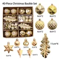40-teiliges goldenes Weihnachtsdeko-Set mit bruchsicheren Kugeln, Blättern und Sternen - Gold