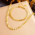 Vergulde roestvrijstalen ketting en armband set met bladschakels en hartjes hanger - Gouden Fenikstaart Ketting Set (N2693 B1251)