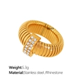 Gold stainless steel stretch ring with sparkling rhinestones and textured spring design - US Size 8 / 8mm Wide Spiral Ring (JZ22) / Gold