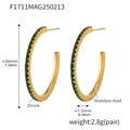 Gold stainless steel C-shaped hoop earrings featuring inlaid green zircon accents - Style A / 26mm / Gold Green Zirconia (26mm)