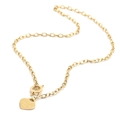 Hip hop style gold stainless steel heart pendant necklace with OT toggle clasp and engraving - Necklace / Gold