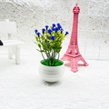 Artificial blue floral succulent plant in white textured pot for office desk decor - Purple Gypsophila