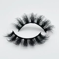 Macro shot of 20mm fluffy faux mink eyelashes with thick Russian curl style - B28-20F