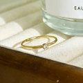 Minimalist 18K gold-plated stainless steel ring with round bezel-set clear birthstone - April - White (Clear Zircon)