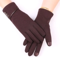 Dark coffee thermal knit gloves for women with touch screen fingers and decorative buttons - Three Button Turnover Style / Dark Coffee
