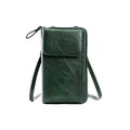 Borsa a tracolla verde scuro in pelle vintage con texture cerata e tasca anteriore - Verde
