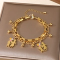 Gold double-layer stainless steel bracelet with mother-daughter charms and colorful balloons - Colorful Balloon Mother Daughter Pendant Style (KB203677-Z)