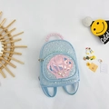 Zaino celeste con paillettes per bambine, conchiglia rosa e manico in perle bianche - Blu