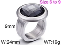Polished gold titanium steel ring with round faceted black gemstone in size US 6 to 9 - Silver with Grey Gemstone (KR46030-K)