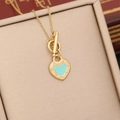 Gold stainless steel heart necklace with blue enamel pendant in a beige jewelry box - Blue Enamel Style (3#)