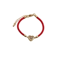 Detail of red braided bracelet featuring a gold heart charm with colorful zircon stones - CB0035 Colorful Heart + Red Rope
