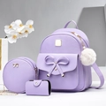 3-piece lavender PU leather backpack set with round crossbody and clutch bag - Purple