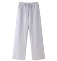 Detail of light gray wide leg trousers featuring a drawstring elastic waist and side pockets - White Pants